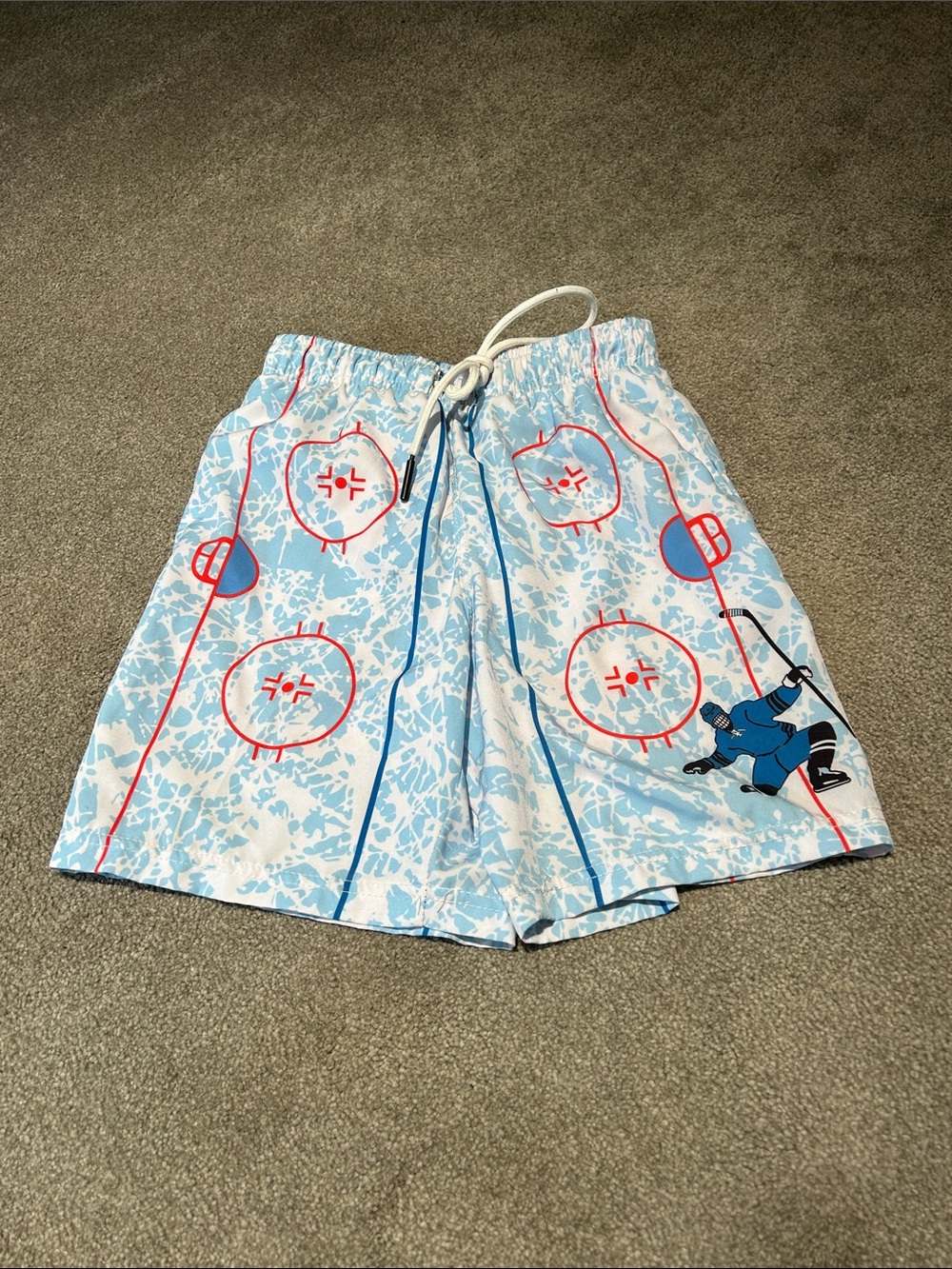 Light Blue Hockey Rink Print Kids Swim Trunks